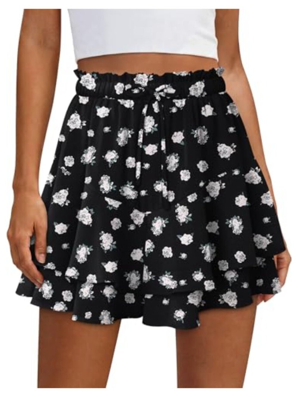 Women's Floral Chiffon Skort with Built-in Shorts Ruffled Mini Skirt